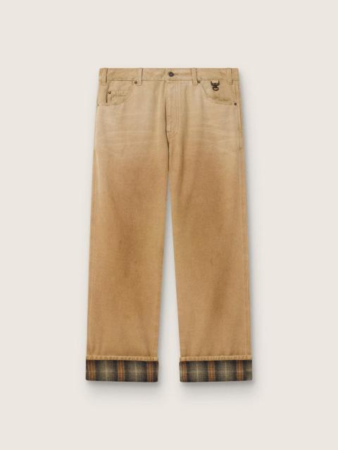Golden Goose Men's pants in gradient beige cotton with check details