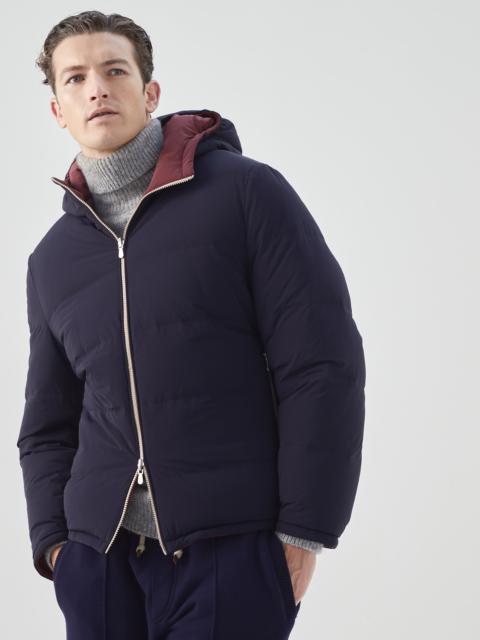 Bonded nylon reversible hooded down jacket