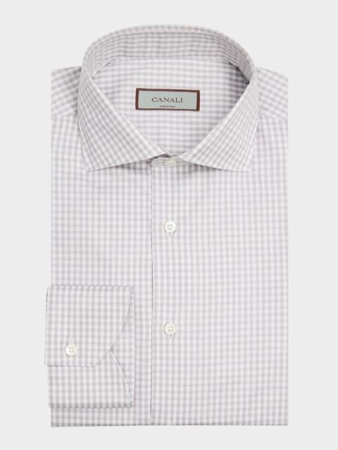 Canali Men's Spread-Collar Grid Check Cotton Dress Shirt