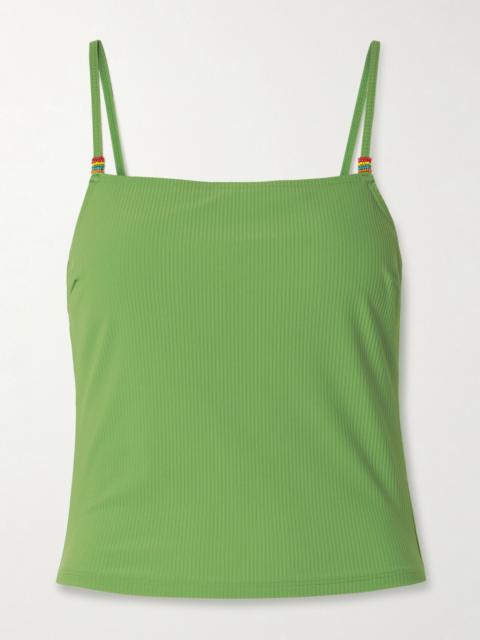 STAUD Cleo bead-embellished ribbed bikini top Green