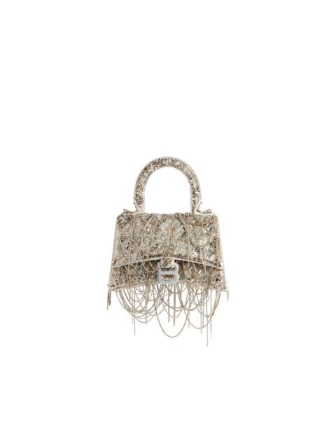 Women's Hourglass Xs Handbag With Chain Embroidery in Beige