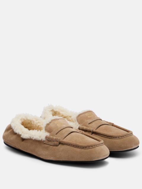 Miu Miu Shearling-lined suede penny loafers