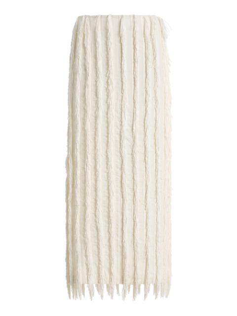 ZANKOV Jane Fringed Silk Maxi Skirt white