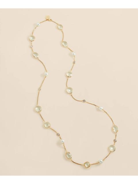 Brooks Brothers Faux Pearl, Faceted Glass and Cubic Zirconia Long Necklace