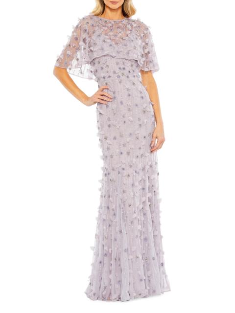 MAC DUGGAL Women's Embellished Illusion Cape-Sleeve Trumpet Gown - Vintage Lilac