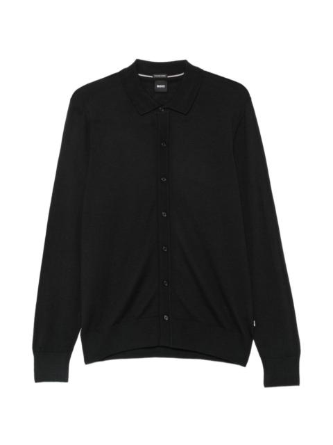 BOSS virgin wool cardigan with a polo collar