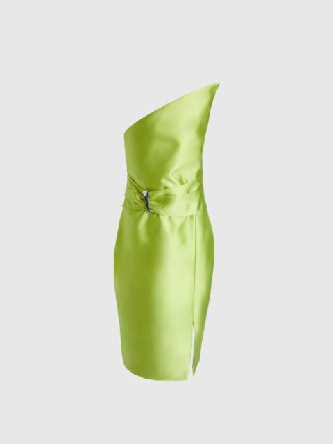 KAREN MILLEN Satin Twill Trim Detail Structured Asymmetric Neck Tailored Midi Dress