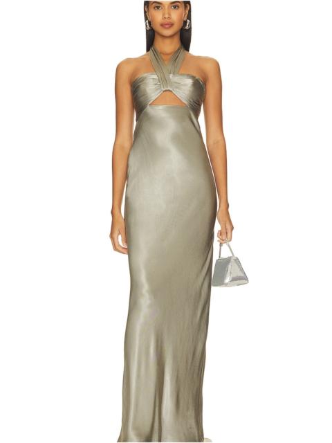 SHONA JOY La Lune Ruched Halter Maxi Dress