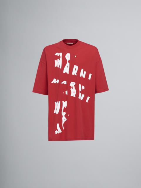 SCANNED LOGO PRINT RED JERSEY OVERSIZED T-SHIRT