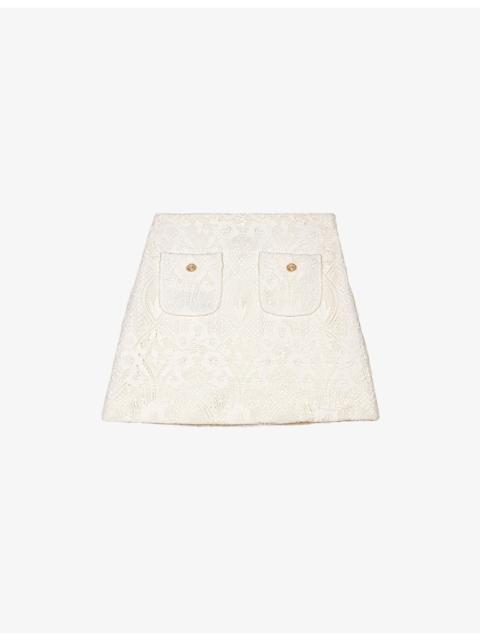 maje Patch-Pocket Guipure-Lace Mini Skirt