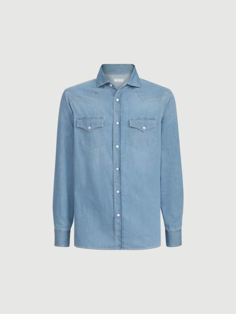 Brunello Cucinelli 경량 데님 쉬운 적당한 서쪽 셔츠