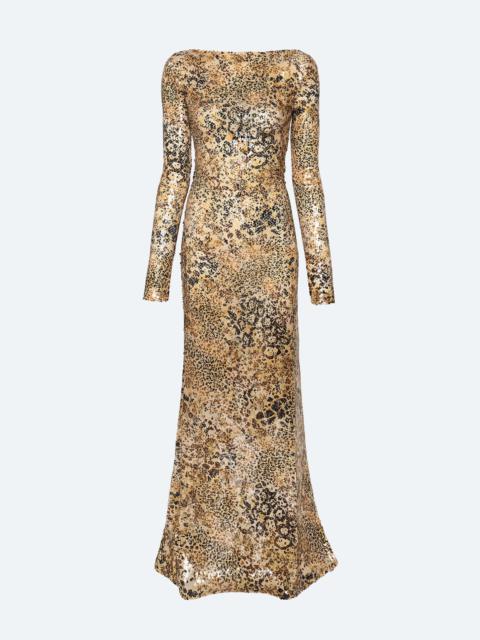 LAPOINTE Leopard Sequin Boatneck Gown