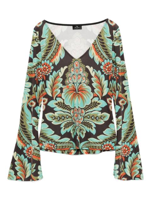 Etro floral-print bell-sleeve T-shirt