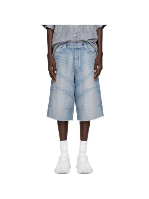 BALENCIAGA Blue Knee Dart Denim Shorts