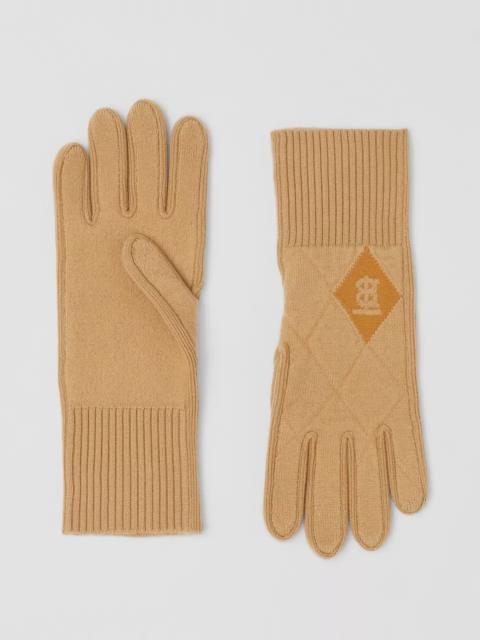 Burberry Monogram Motif Diamond Knit Merino Wool Gloves