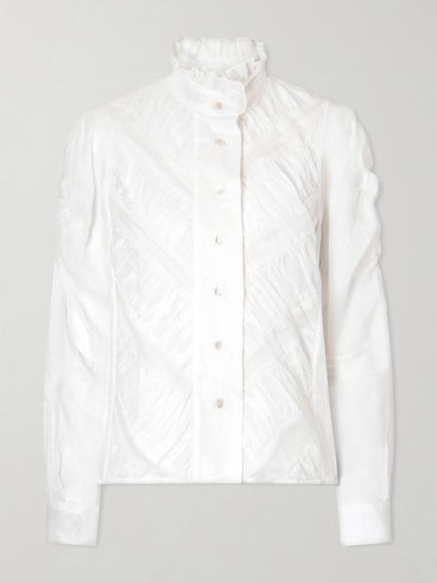 Thierry Colson Wind Ruffled Ruched Cotton-voile Blouse