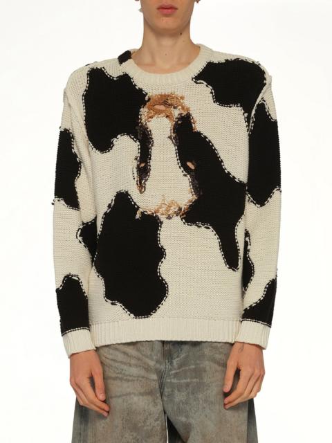doublet Acting Cow Knit Pullover in Ivory