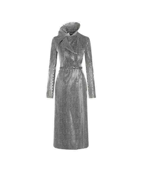 TOM FORD PRINTED PERFORATED CALF LEATHER DOUBLE BREASTED TRENCH COAT WITH SELF BELT