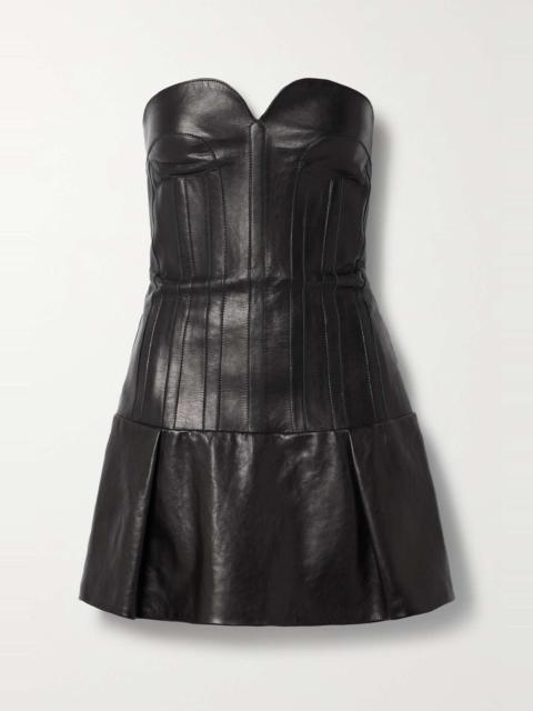 KHAITE Beryn strapless pleated leather mini dress