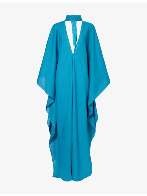 Taller Marmo V-Neck Draped Linen Kaftan