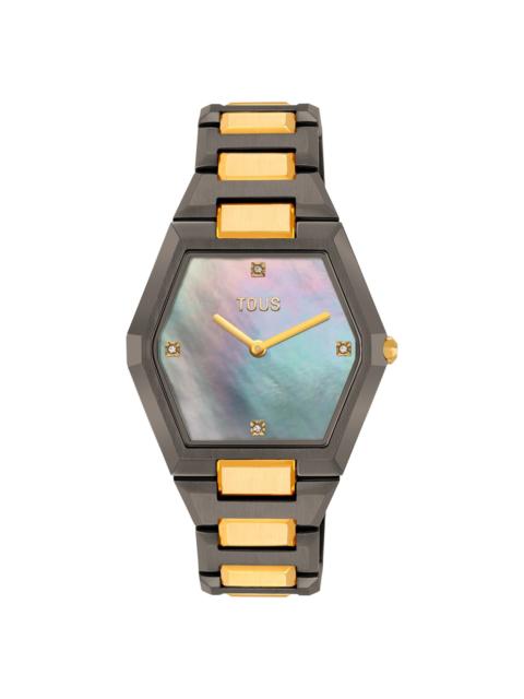 TOUS Analog watch with black and gold-colored steel bracelet and gray mother-of-pearl face Karat