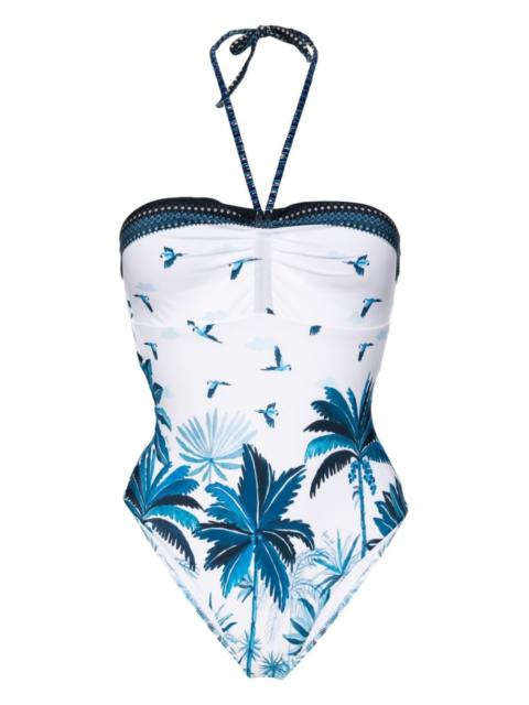 FARM RIO tropical-print halterneck swimsuit