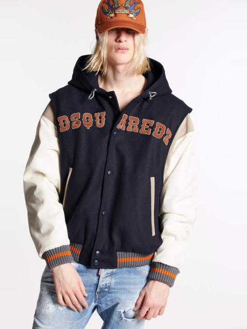 VARSITY HOODED BOMBER JACKET