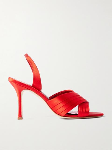 Manolo Blahnik Vierasan 90 Pintucked Satin Slingback Sandals