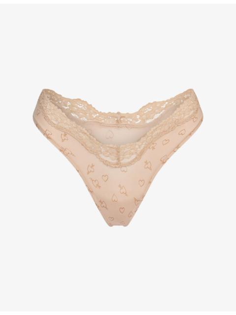 SKIMS Fits Everybody Dipped Lace-Trim Jersey Thong