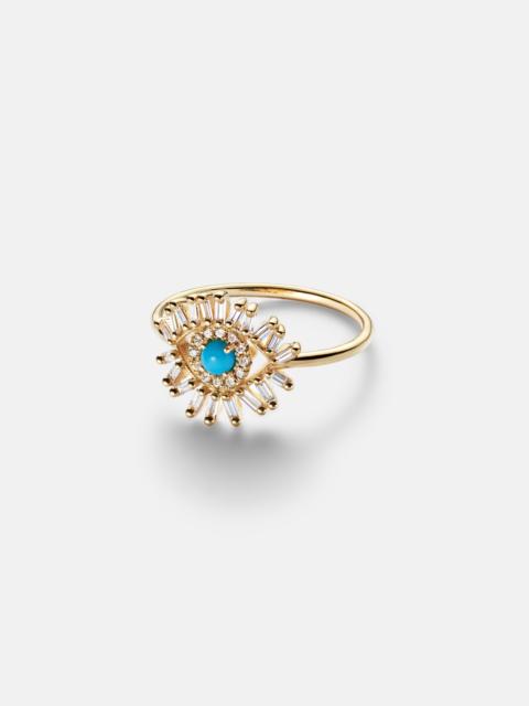 SUZANNE KALAN Evil Eye Mini 18kt gold ring with turquoise and diamonds