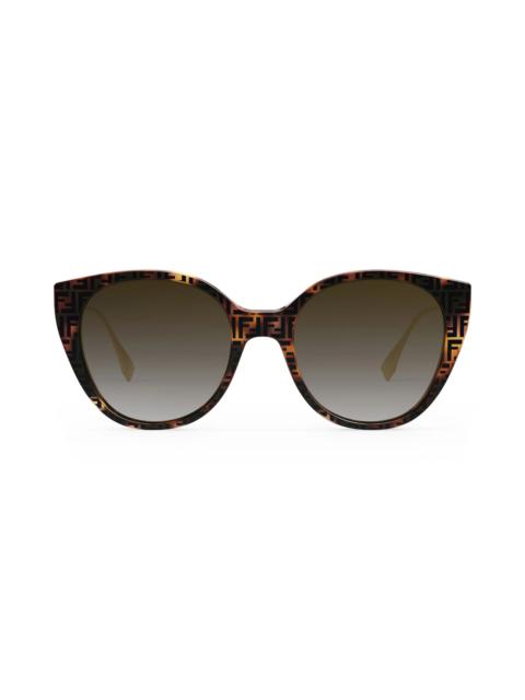 The Fendi Baguette 54mm Round Sunglasses in Colored Havana /Brown Polar