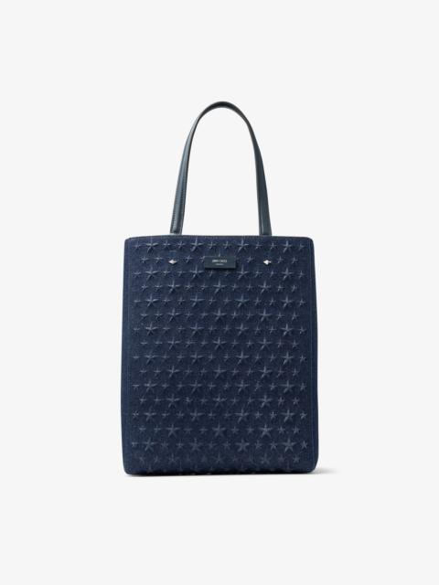 JIMMY CHOO Lenny North-South M-M
Dark Denim Embossed Tote Bag