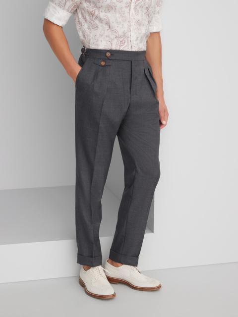 Virgin wool fresco tailor fit trousers with reversed double pleats and waist tabs