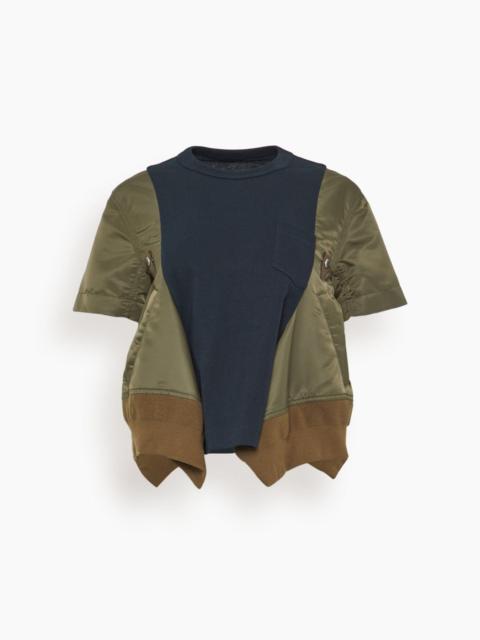 Nylon Twill x Cotton Jersey T-Shirt in Dark Khaki/Navy
