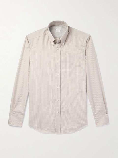 Brunello Cucinelli Slim-Fit Button-Down Collar Checked Cotton Shirt Beige
