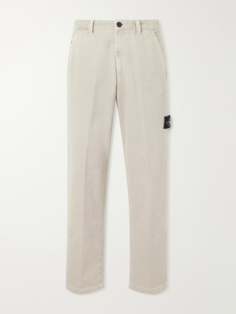 Stone Island Logo-Appliquéd Straight-Leg Garment-Dyed Cotton Trousers