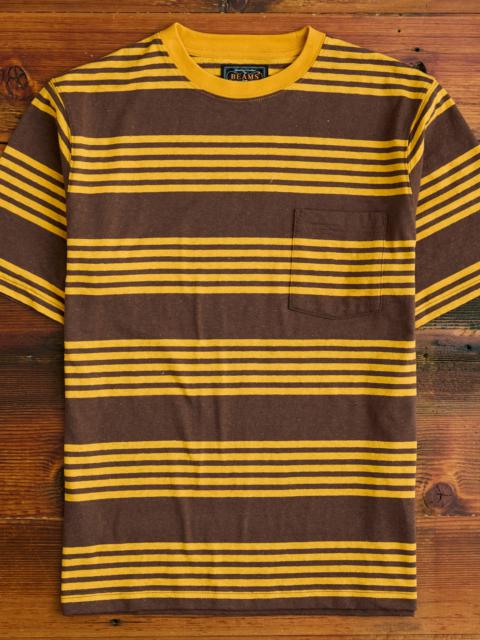 BEAMS PLUS Nep Stripe Pocket T-Shirt in Brown