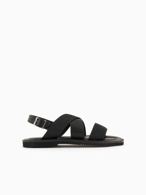 Leather cross-over sandals with logo tape