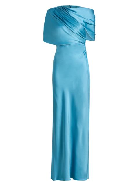 Stella McCartney Women's Draped Satin Cape-Sleeve Gown - Steel Blue