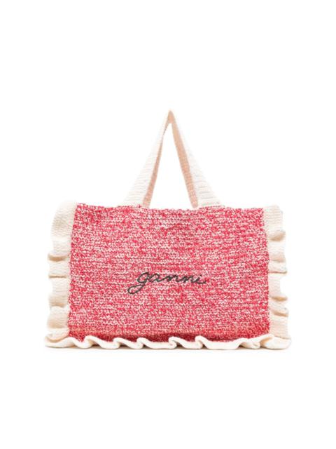 GANNI embroidered-logo knitted tote bag