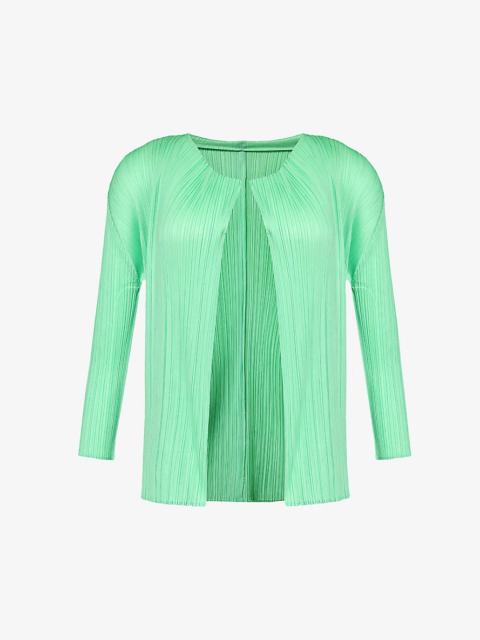 Pleats Please Issey Miyake Pleated round-neck knitted cardigan