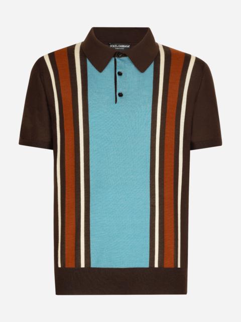 Dolce & Gabbana Silk and cashmere polo-shirt with striped inlay