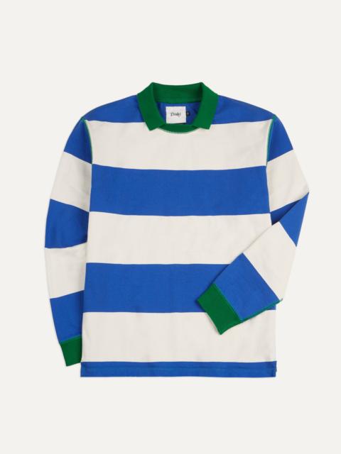 Drake's Blue and White Wide Stripe Mock Collar Long-Sleeve Jersey