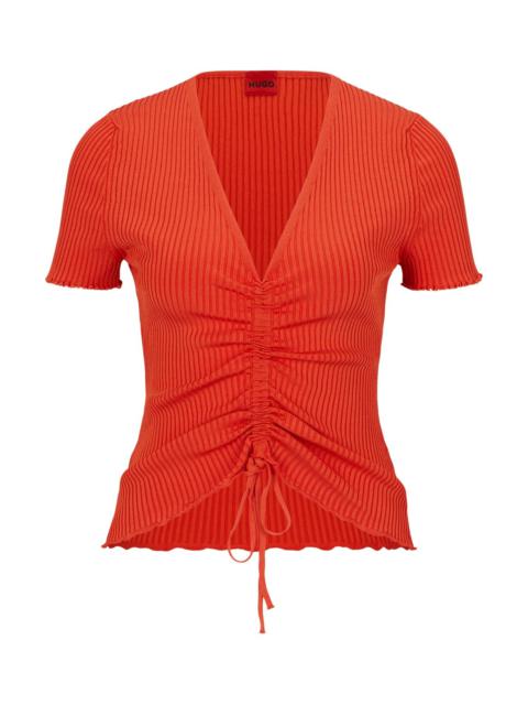 HUGO SHORT-SLEEVED RIBBED SWEATER WITH GATHERED FRONT