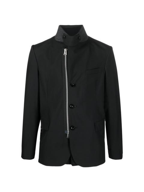 sacai high neck panelled blazer jacket