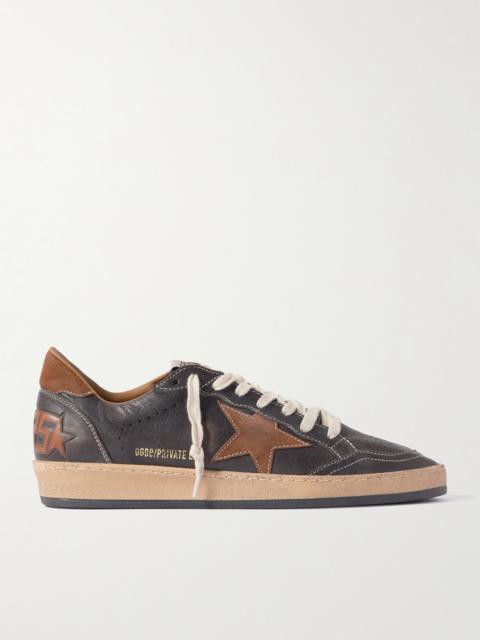 Golden Goose Ball Star Distressed Suede-Trimmed Leather Sneakers