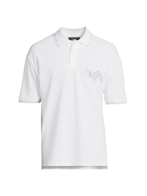 AMIRI Men's Staggered Logo Cotton Polo Shirt - White