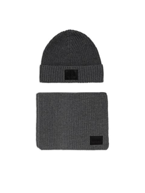 HUGO ribbed logo-patch beanie hat set