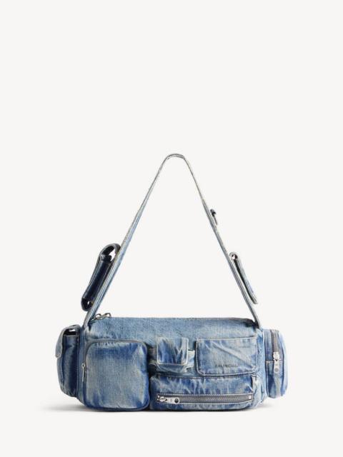BALENCIAGA Men's Superbusy Small Sling Bag Denim in Blue