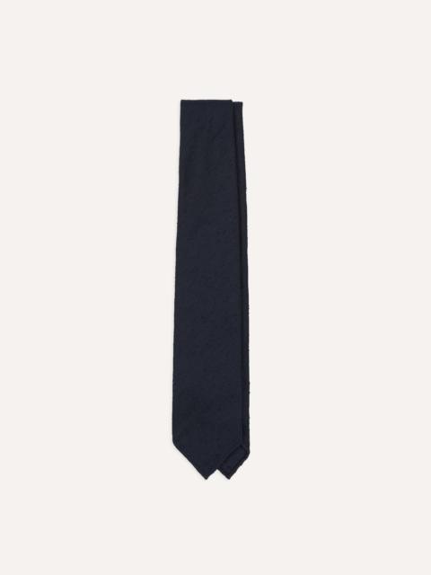 Drake's Navy Herringbone Shantung Silk Hand-Rolled Tie